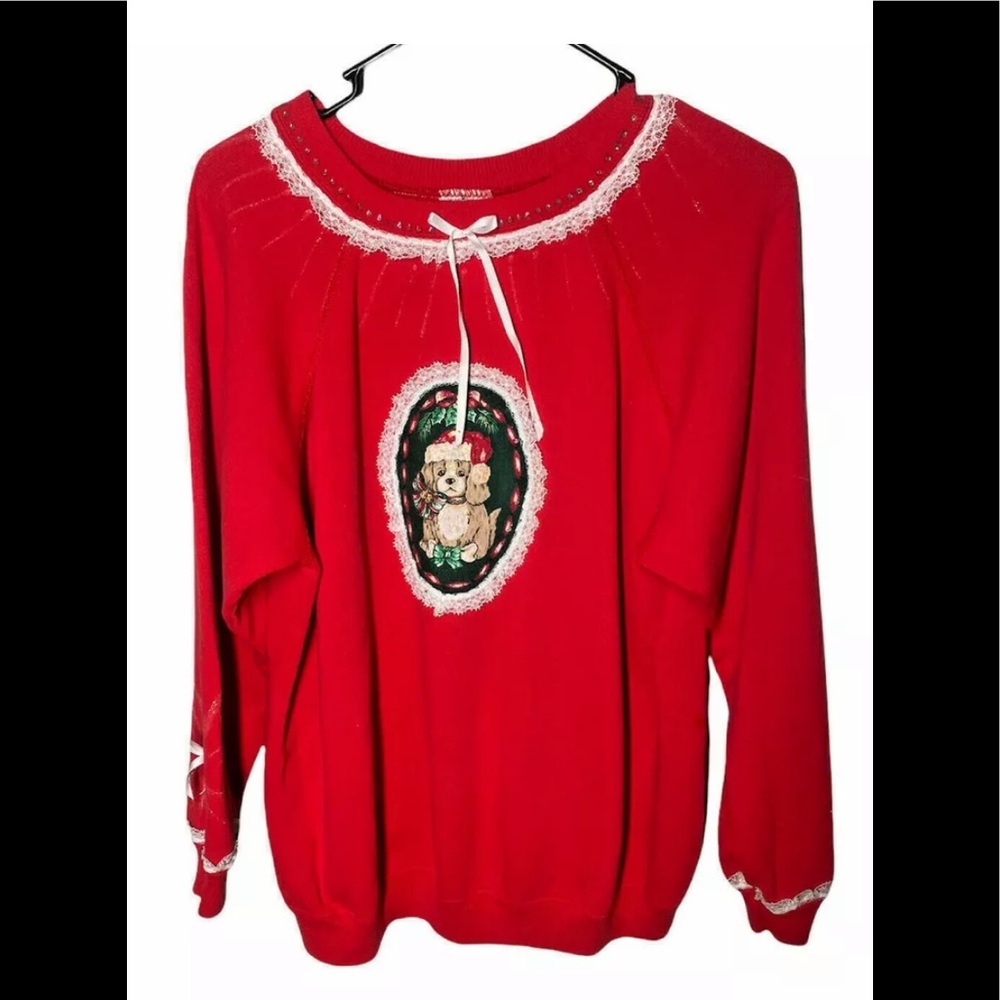Vintage Red Sweater with Bear Design